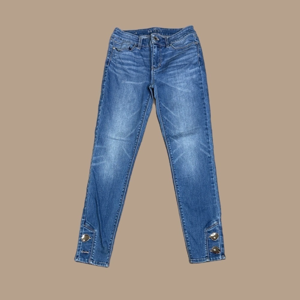 WHBM The Skinny Ankle Jeans Button Hem Blue Sz 0